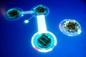 Digital blockchain network visualization with security lock